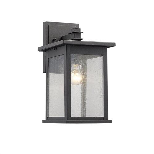 Transitional Seedy Glass Black Outdoor Wall Sconce, 13" Height