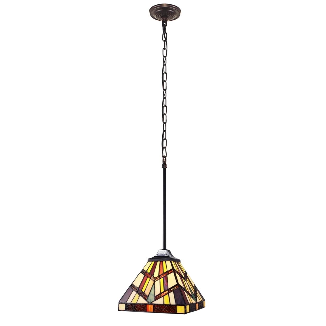 Vincent Mission-Style Mini-Pendant in Blackish Bronze with Stained Glass