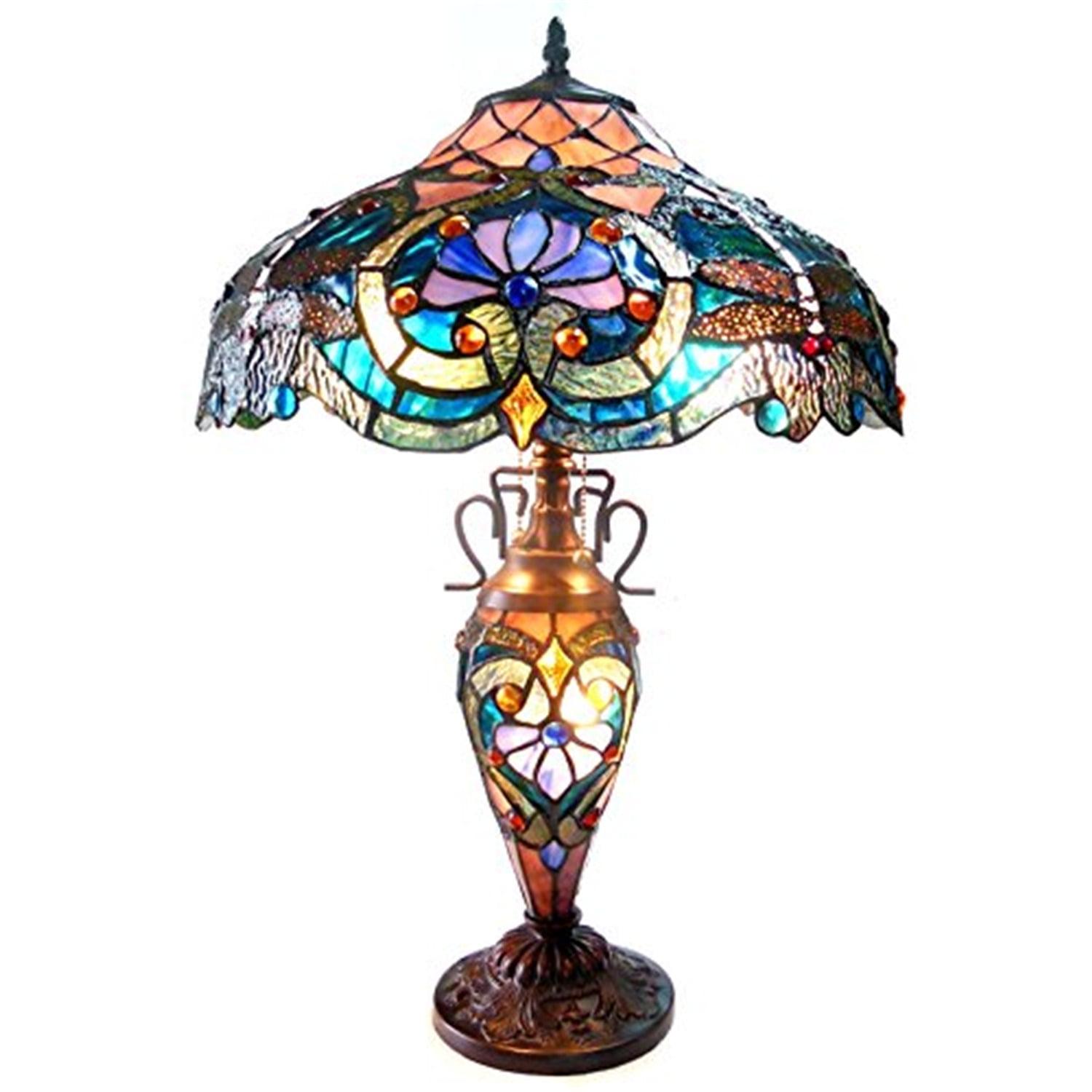 Victorian Tiffany-Style Stained Glass Bronze Table Lamp