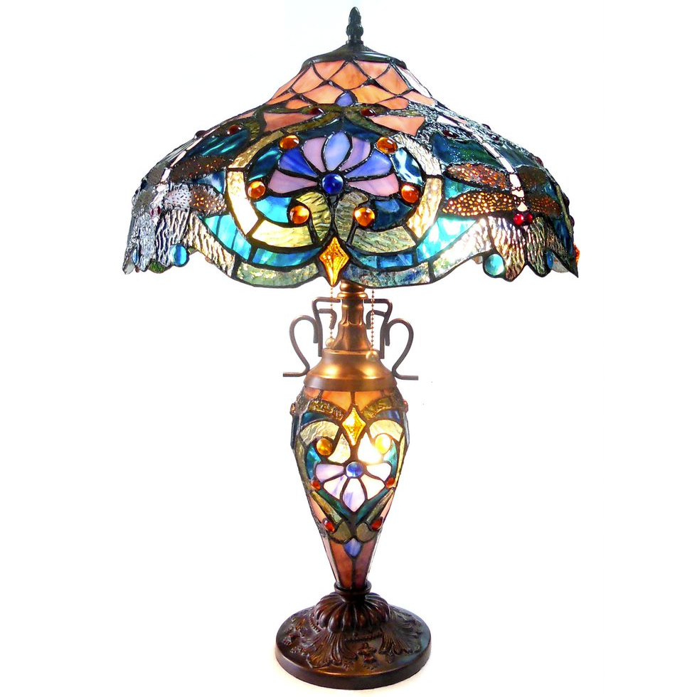 Chloe Lighting Lydia Tiffany-Style 3 Light Victorian Double Lit Table Lamp 17" Shade