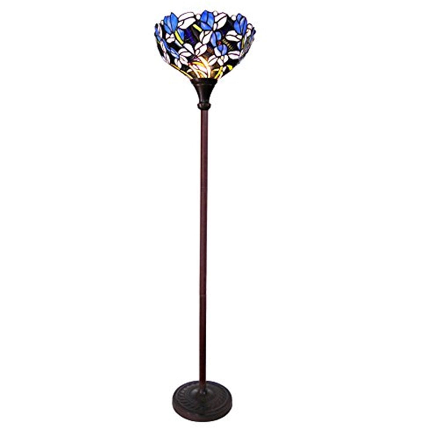 CHLOE Natalie Tiffany-style 1 Light Iris Torchiere Floor Lamp 14.5" Shade