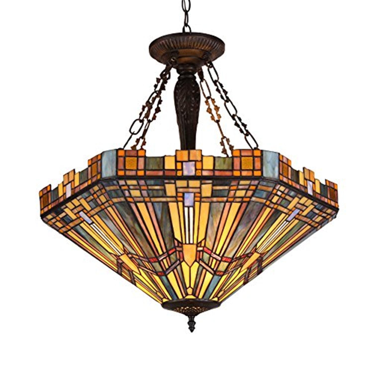 Saxon 24" Antique Bronze Glass Mission Pendant Light