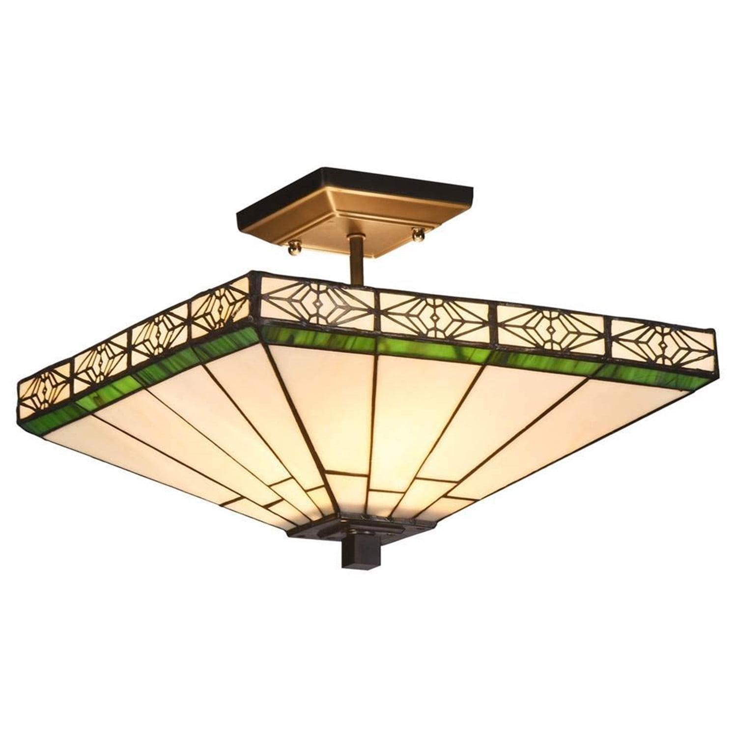 Theros Mission-Style Semi-Flush 14" Glass Ceiling Fixture in Bronze