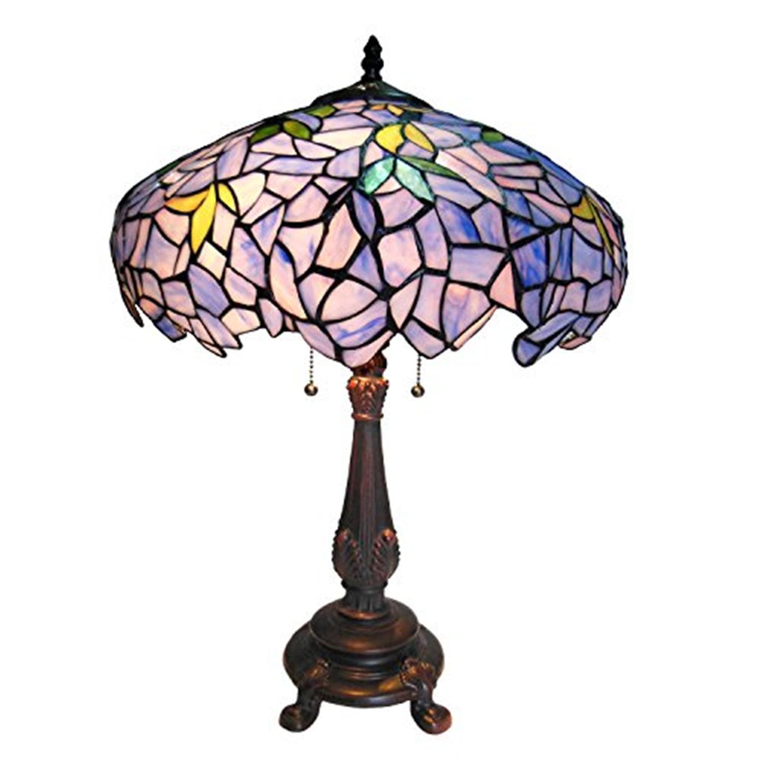 Blue Stained Glass Wisteria Table Lamp with Bronze Base