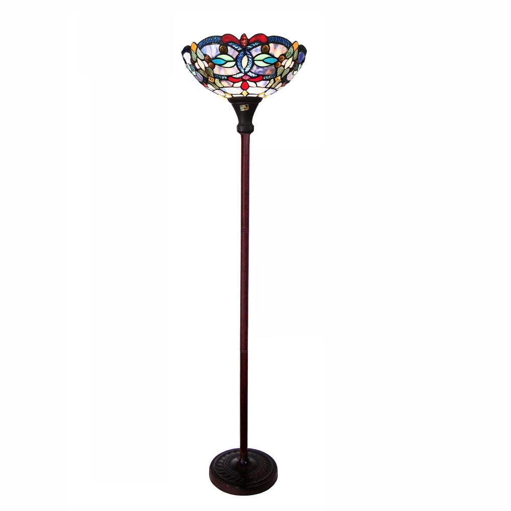 RADIANCE Goods Tiffany-Style Victorian Stained Glass Torchiere Floor Lamp 69" Height