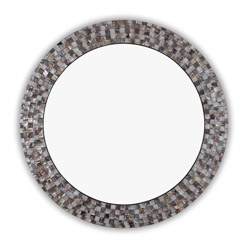 Chloe Lighting Reflection Vertical Hanging Seashell Finish Round Framed Wall Mirror 30`` Height