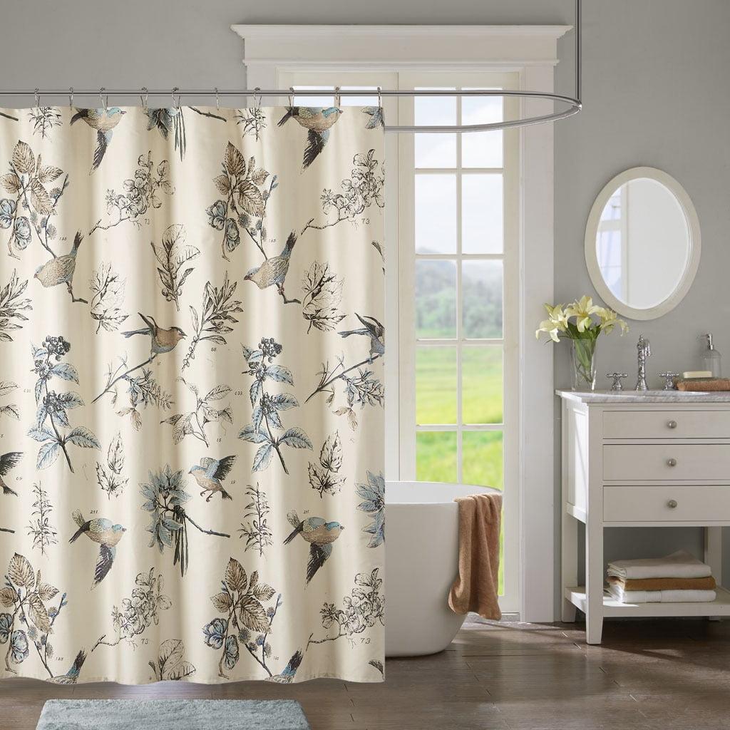 72" Multicolor Cotton Floral Shower Curtain with Birds