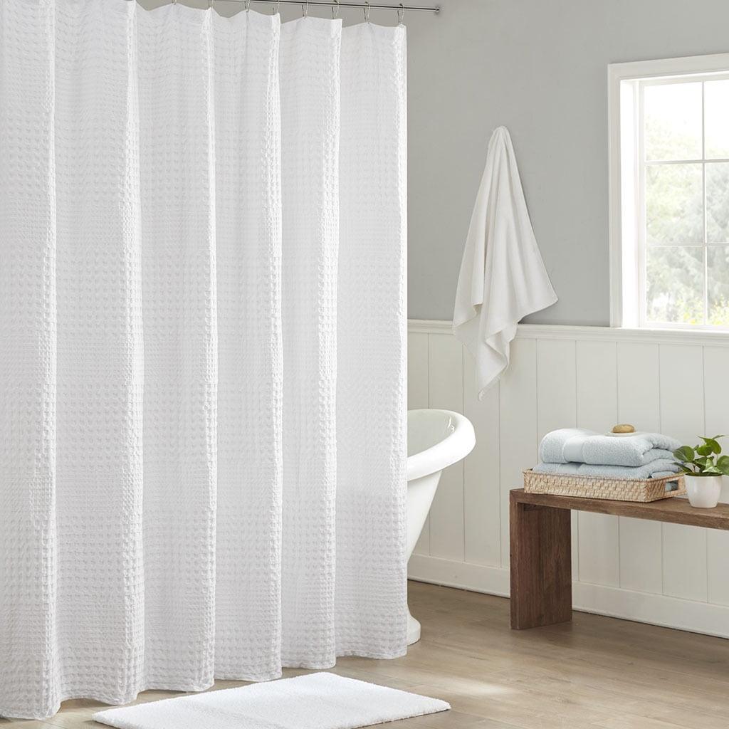 White Waffle Weave Cotton Shower Curtain