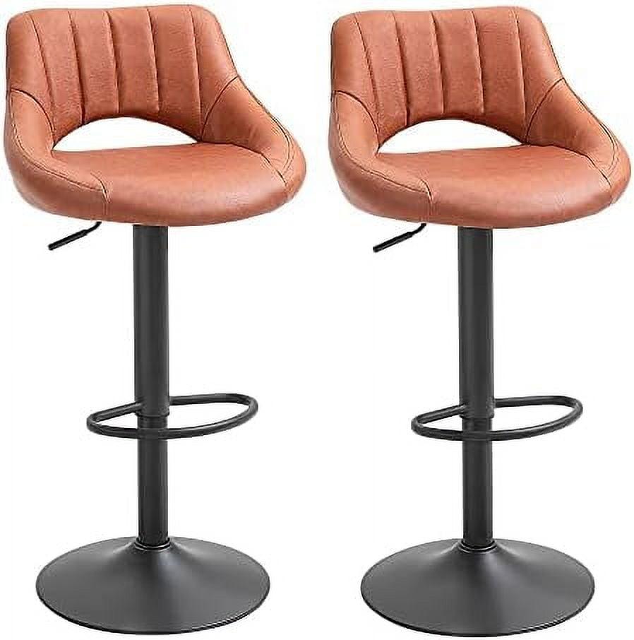 HOMCOM Modern Bar Stools Set of 2 Swivel Bar Height Barstools Chairs with Adjustable Height, Round Heavy Metal Base, and Footrest