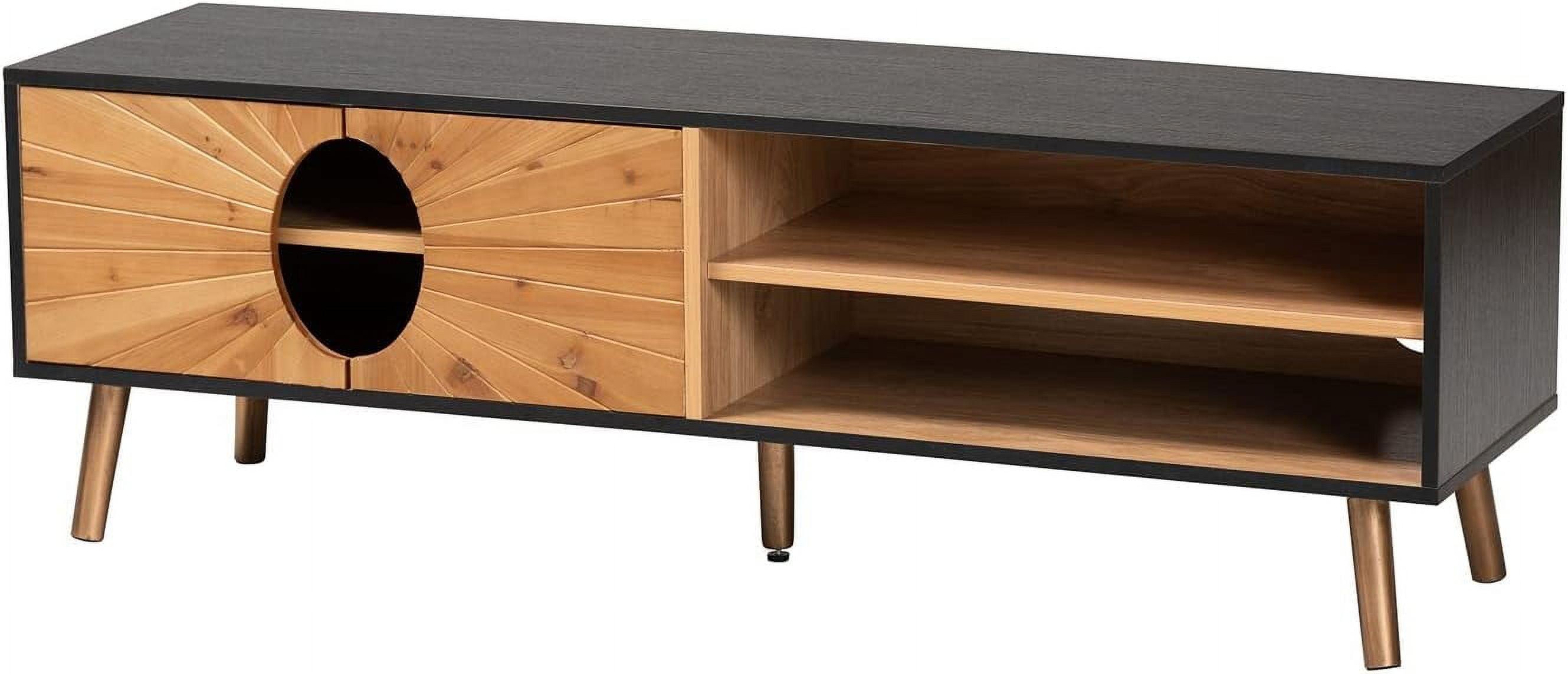 Modern Two-Tone Dark and Natural Brown Wood TV Stand with Cabinet