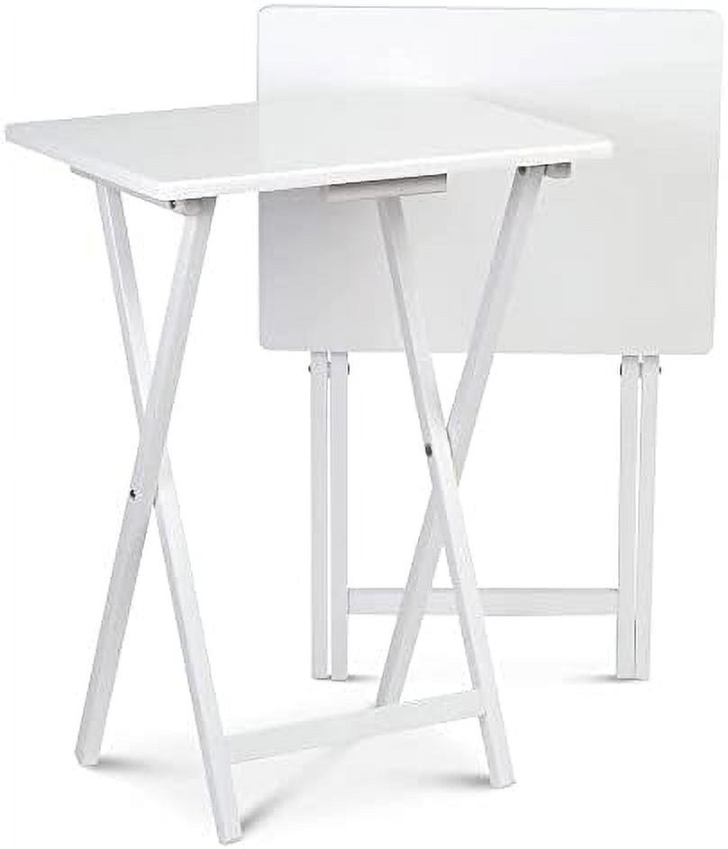 Compact White Solid Rubberwood Folding TV Tray Tables, 2-Piece Set