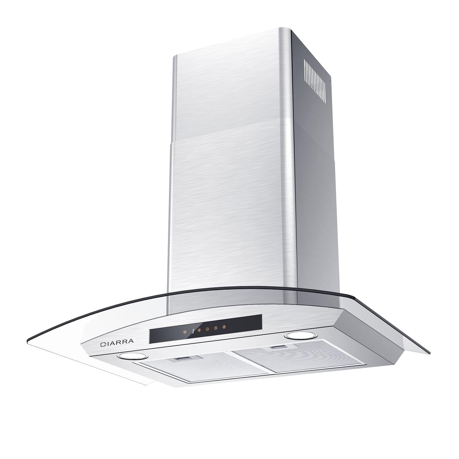 CIARRA Wall Mount Range Hood 30 inch with Tempered Glass 450 CFM Kitchen Vent Hood Ductless Ducted Convertible CAS50275