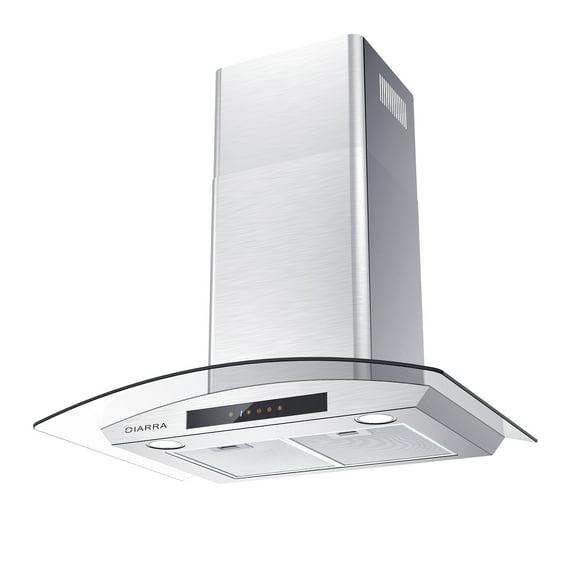 CIARRA Wall Mount Range Hood 30 inch with Tempered Glass 450 CFM Kitchen Vent Hood Ductless Ducted Convertible CAS50275