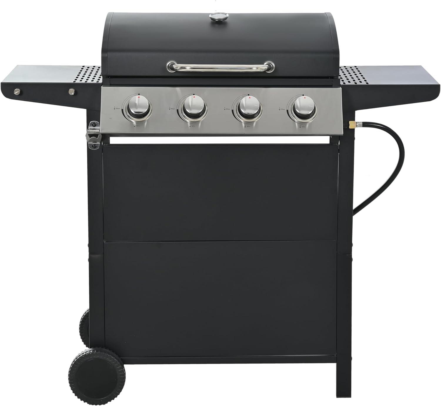 Black Stainless Steel 4-Burner Propane Gas Grill with Side Burner