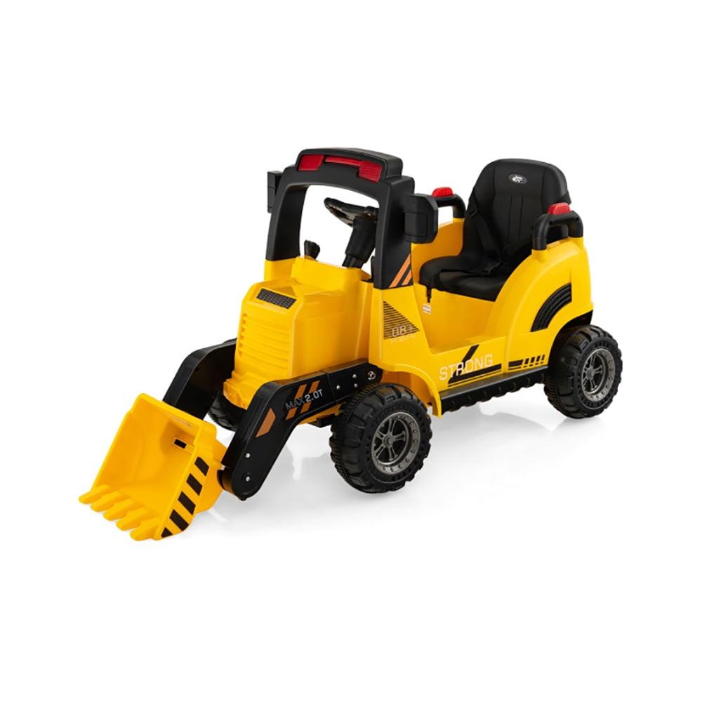 12V Yellow Kids Ride-On Construction Tractor with Adjustable Bucket