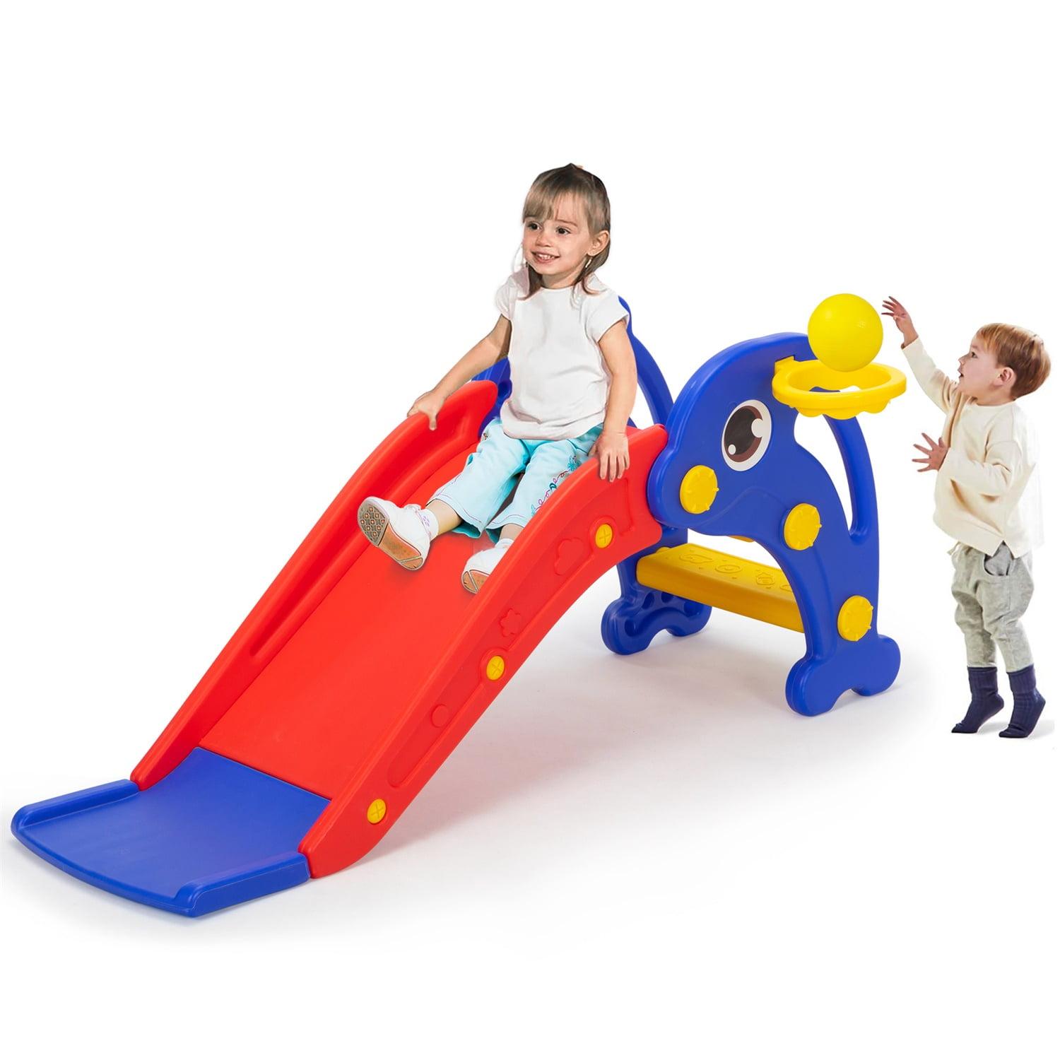 Red and Blue 3-in-1 Toddler Slide with Basketball Hoop