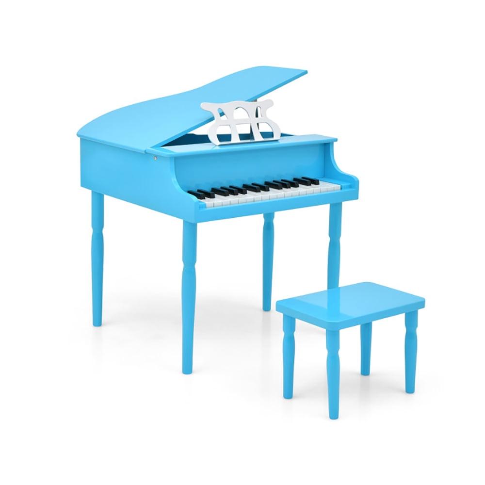 Costway 30-Key Classic Baby Grand Piano Toddler Toy Wood with Bench & Music Rack Blue