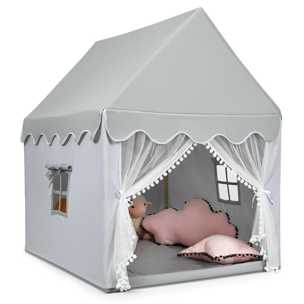 Gray Large Kids Play Castle Tent with Mat and Windows