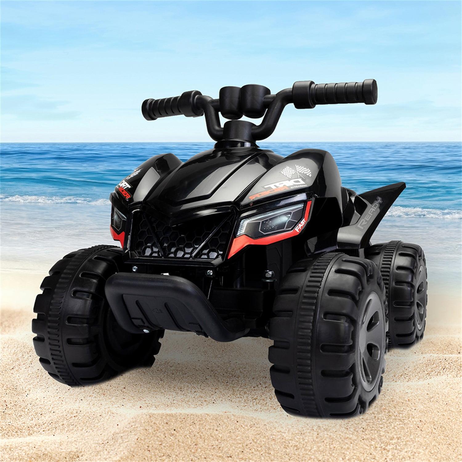 6V Black Battery-Powered Kids Ride-On Quad with LED Lights