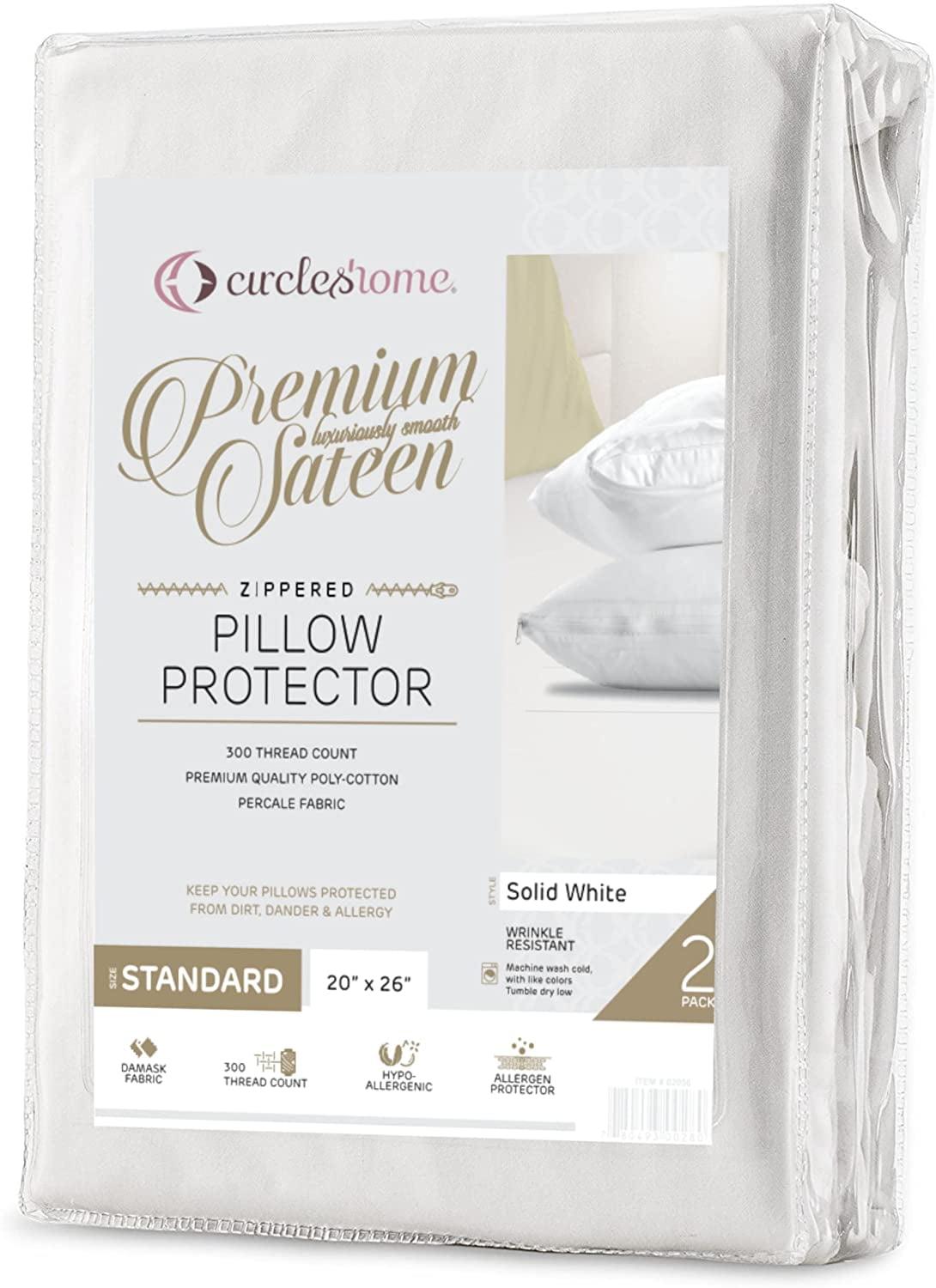 Standard White Cotton Blend Hypoallergenic Pillow Protector