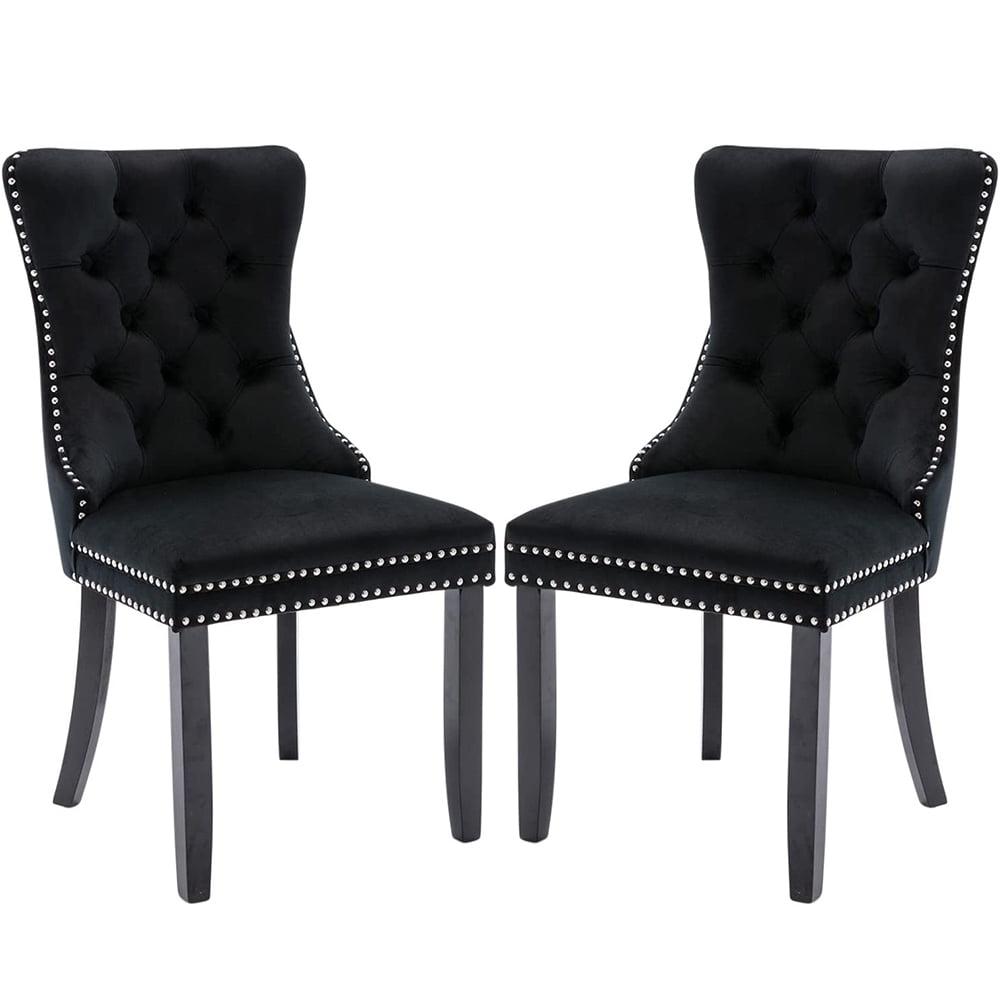ODUSE-DAILY Black Velvet Dining Chairs Set of 2, Kitchen & Dining Room Chairs, Sillas De Comedor, Nailheads Tufted, Velvet Upholstered, Solid Wood (Black, 2 Pcs)