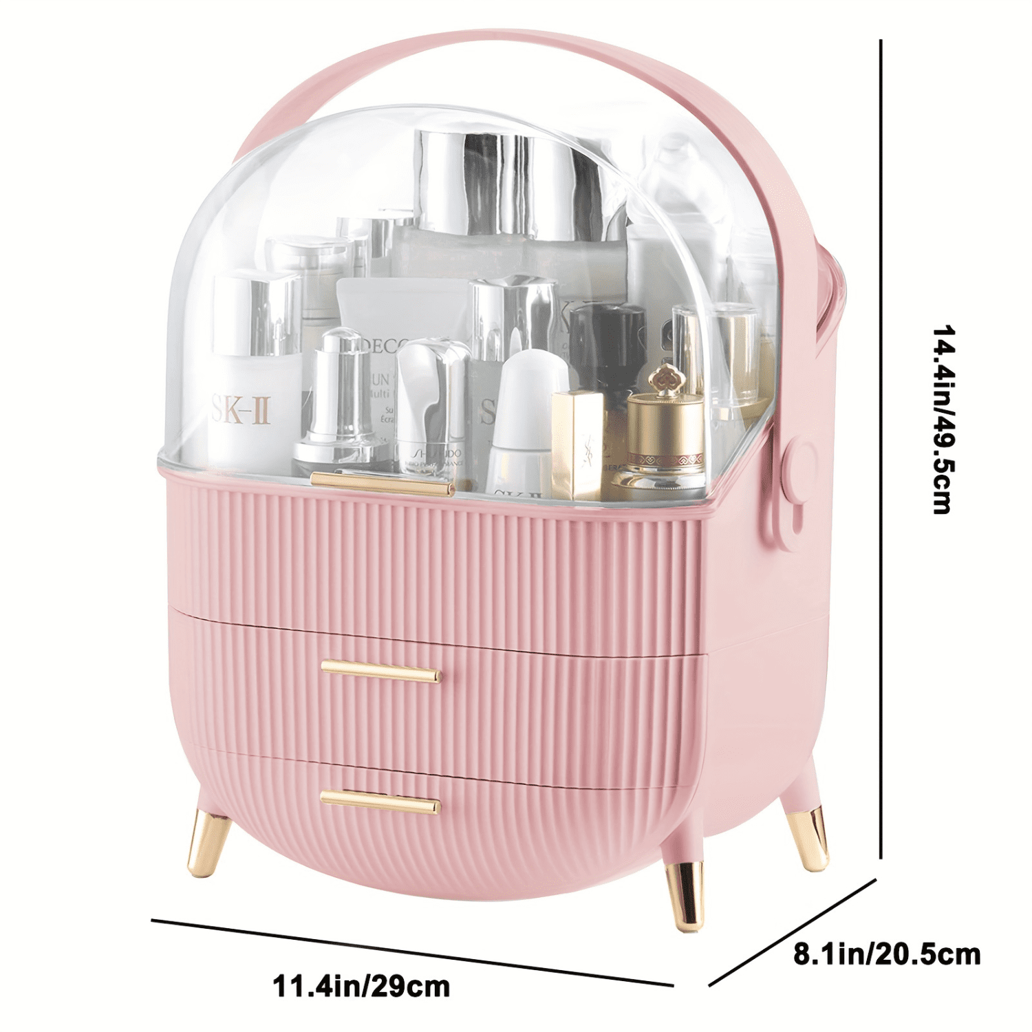 Rebrilliant Makeup Organizers And Storage, Make Up Organizer For Vanity Cosmetics Skincare Organizers With Lid And Drawers Display Cases For Countertop(Pink)