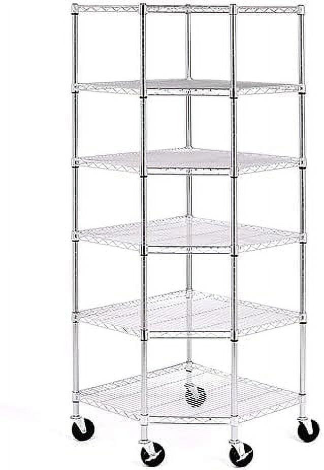 Chrome 6-Tier Steel Corner Shelving Unit with Wheels