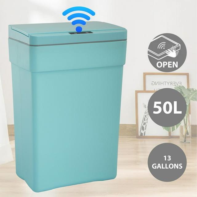 CL.HPAHKL 13 Gallon Touch Free Automatic Trash Can with Lid, Plastic Motion Sensor Kitchen Garbage Can, Touchless Trashcan Trash Bin for Bathroom, Office, Home, Blue