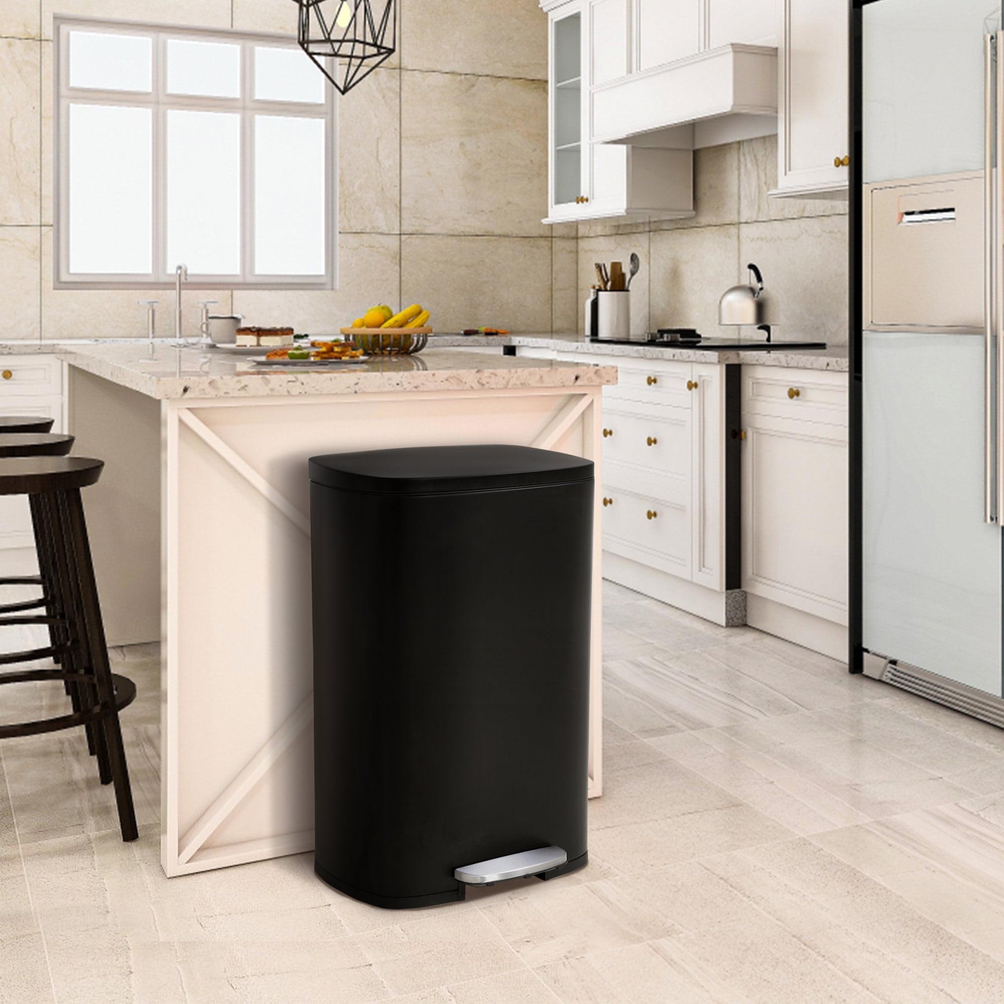 50L Black Stainless Steel Rectangular Pedal Kitchen Trash Can