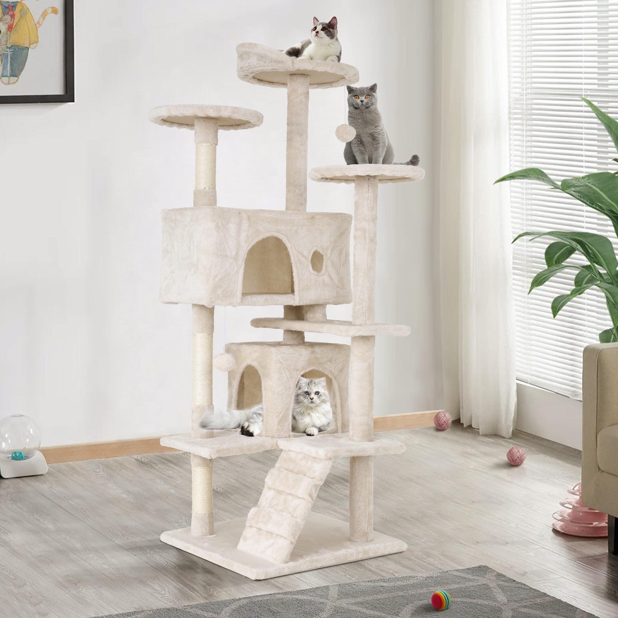 Beige 54" Multi-Level Cat Tree Tower with Sisal Posts