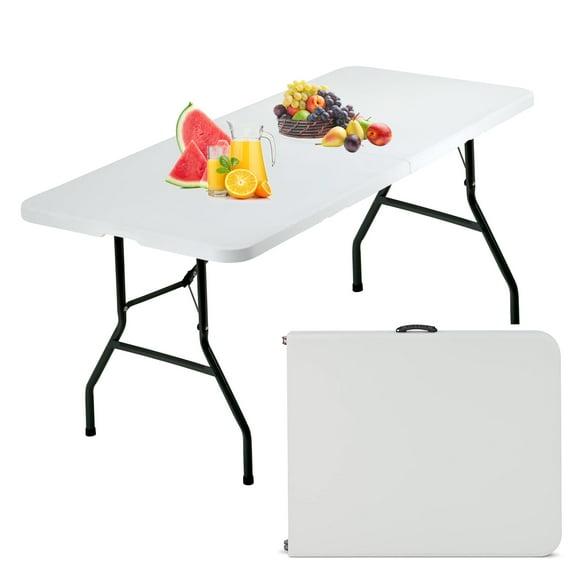 CL.HPAHKL 6 Foot Folding Table with Carrying Handle, Portable Plastic Camping Table Fold in Half, 6 ft Foldable Table with Sturdy Steel Frame for Indoor Outdoor Camping, Picnic and Party, White