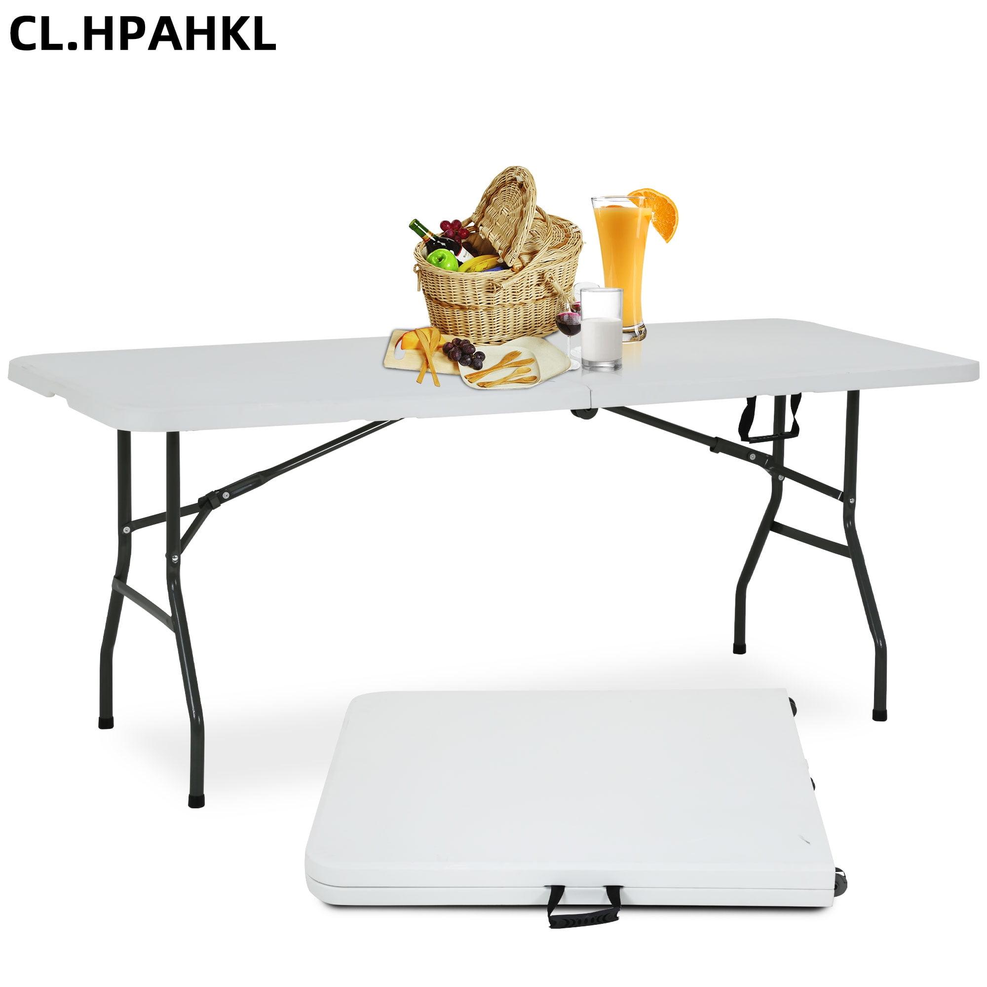 6-Foot White Folding Table with Steel Legs for Indoor Outdoor Use