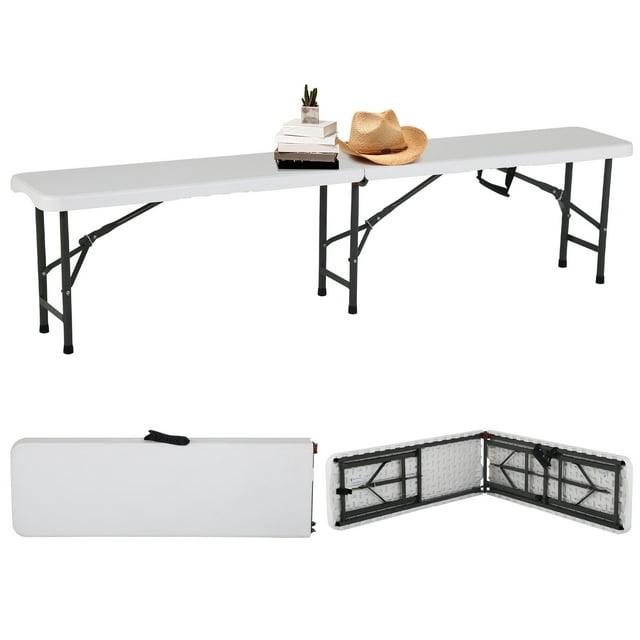 CL.HPAHKL Banco Plegable de 6 Pies, Banco Plegable de Plástico para Exteriores, Banco de Picnic Impermeable HDPE Suave, Banco de Jardín con Asa de Transporte, Tapete Antideslizante para Picnic, Camping, Comedor, Blanco (1 Paquete)