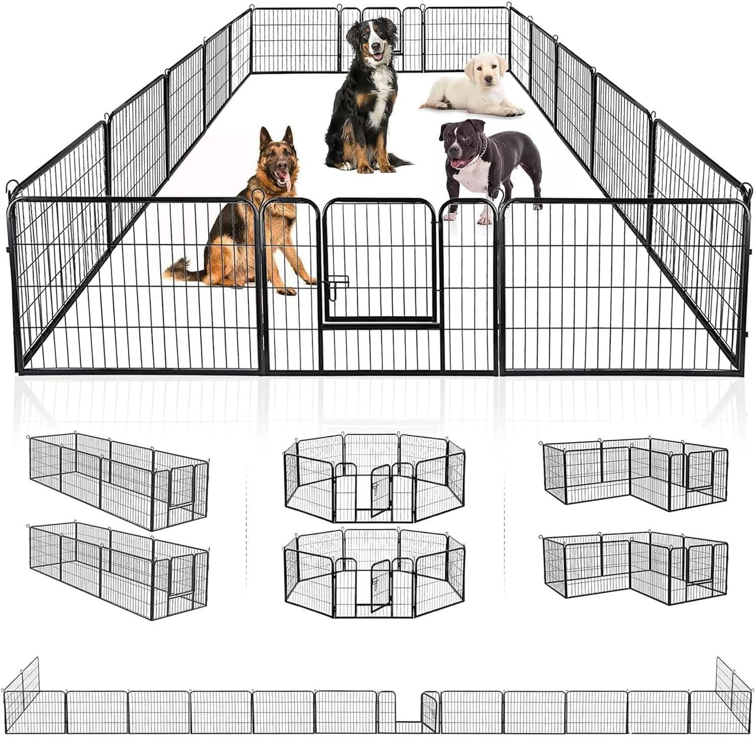 FDW Dog Playpen Pet Dog Fence 2-32 Panels  24/32/40"H Metal Dog Pen Outdoor Exercise Pen with Doors for Large/Medium /Small Dogs for RV,Camping,Yard