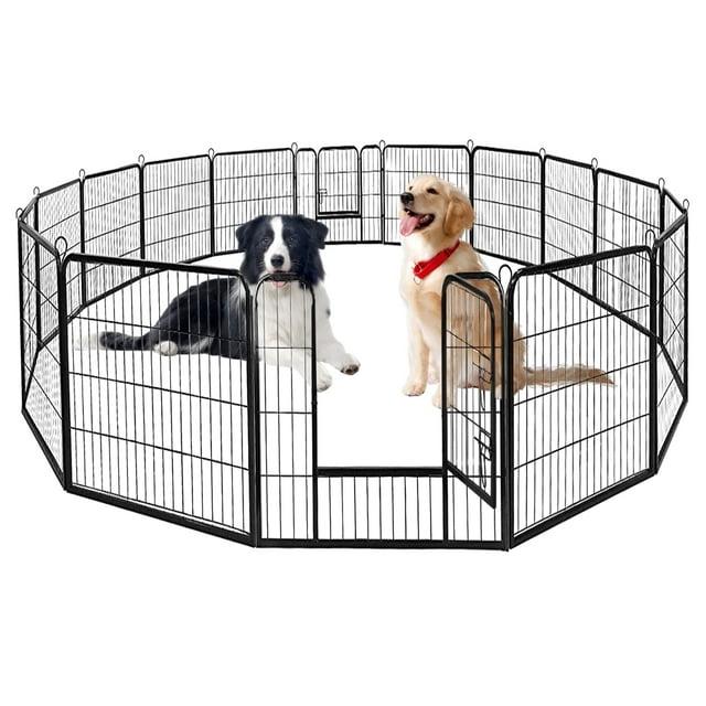 FDW Dog Playpen Pet Dog Fence 32" Height 16 Panels Metal Dog Pen Outdoor Exercise Pen with Doors for Large/Medium /Small Dogs Camping,Yard