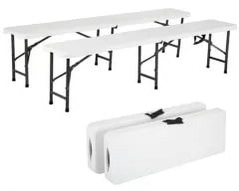 6-Foot White Plastic Folding Outdoor Picnic Bench