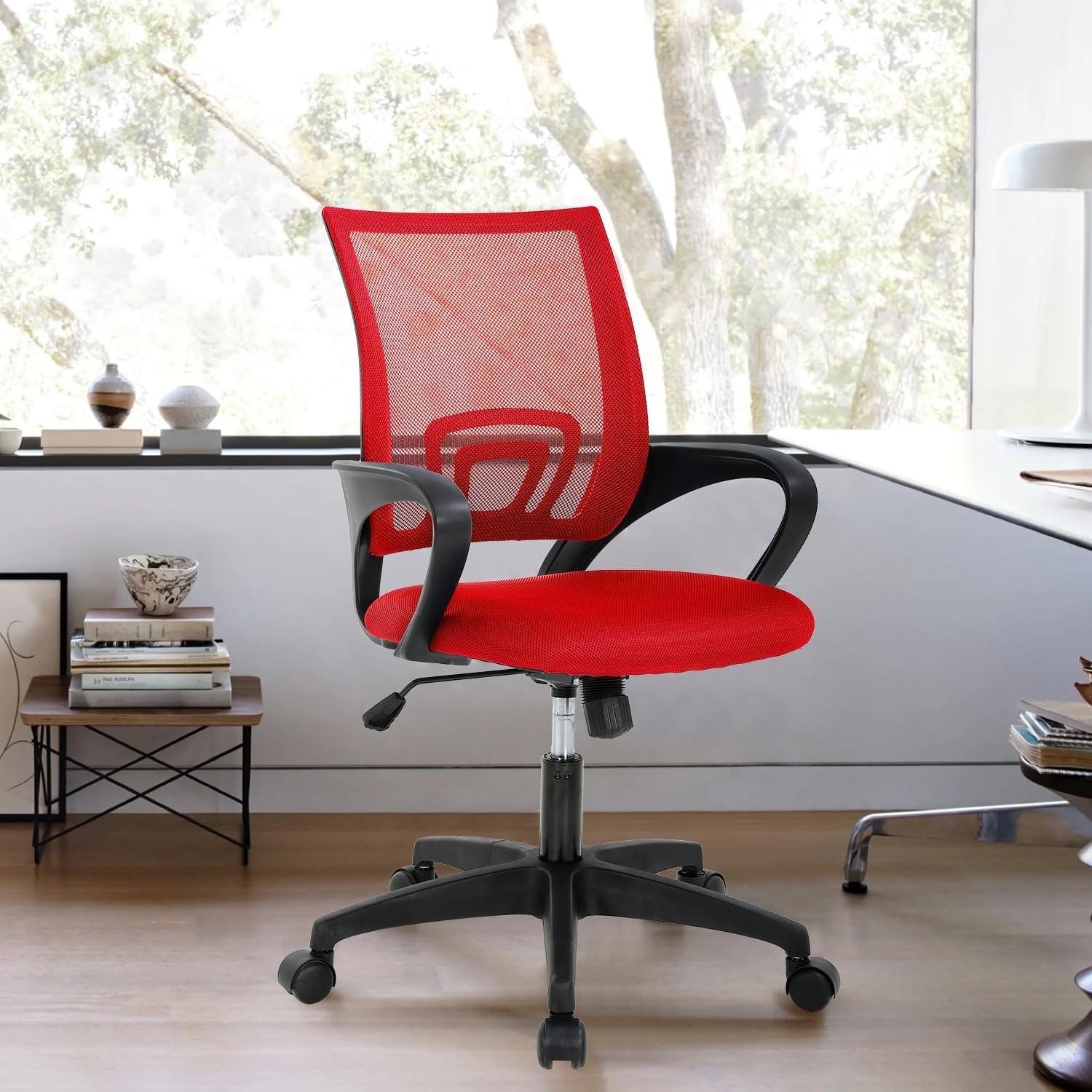 CL.HPAHKL Mesh Computer Chair Home Office Chair Ergonomic Office Chair with Lumbar Support and Armrests, Adjustable Middle Back Task Executive Chair Ladies Bedroom Rolling Swivel Chair