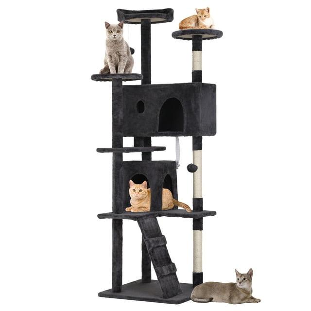 Tucker Murphy Pet™ 70In Cat Tree Tower For Indoor Cats,Multi-Level, Furniture Activity Center With Scratching Posts Stand House Cat Condo With Funny Toys For Kittens Pet Play House,Dark Gray