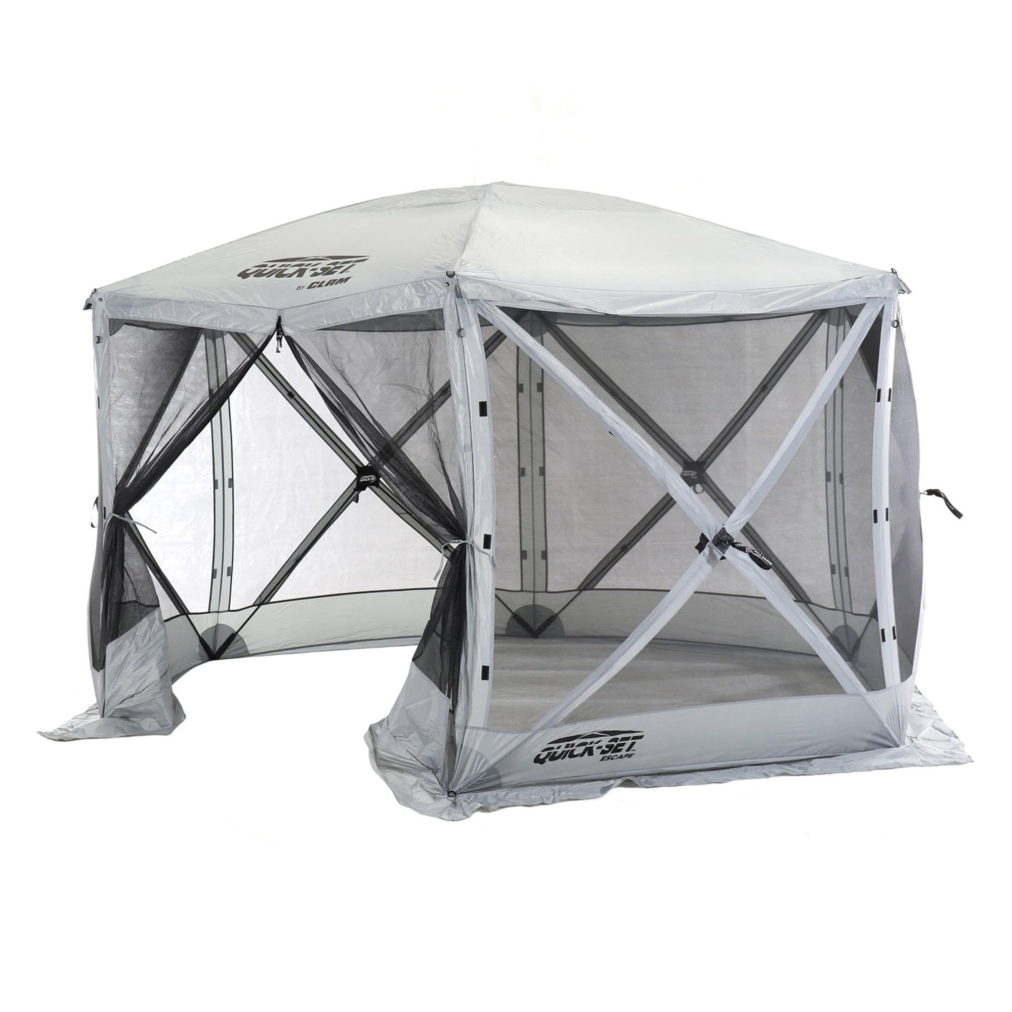 CLAM Quick-Set Escape 11.5 x 11.5 Ft Portable Pop-Up Outdoor Camping Screen Tent 6-Sided Canopy Shelter w/ Netting, Ground Stakes, & Carry Bag, Gray