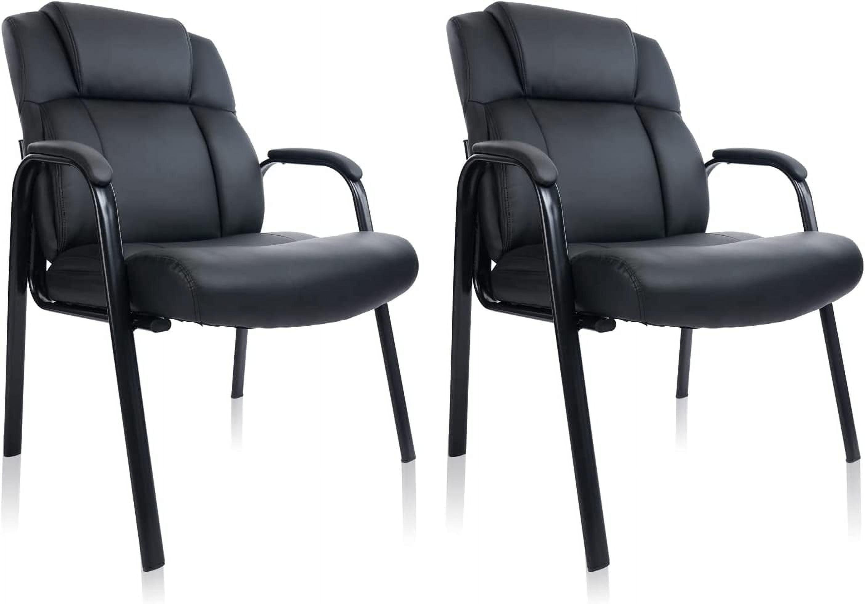 Black Leather and Metal Guest Chair with Padded Arm Rest, 2 Pack