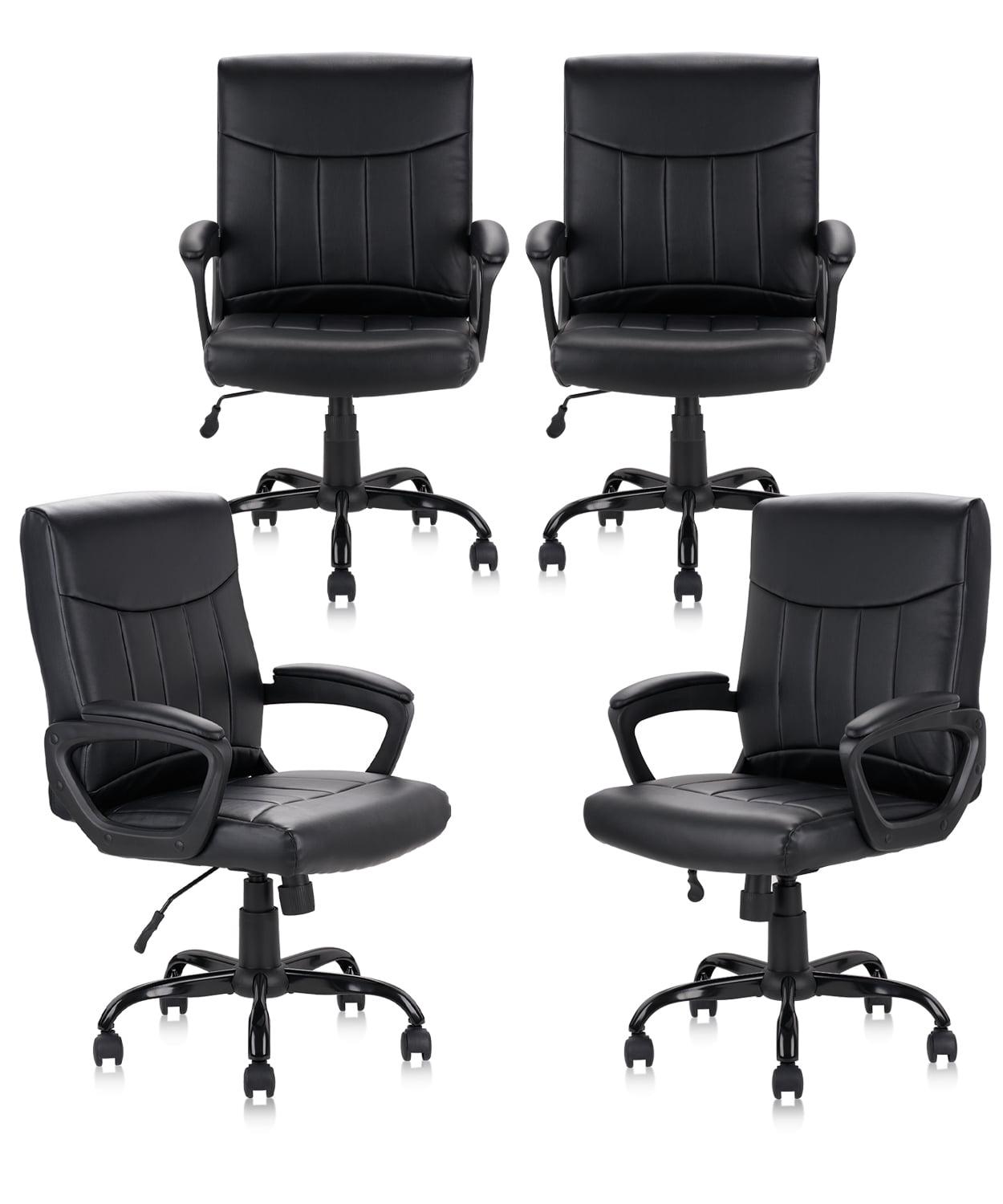 Black Leather Ergonomic Executive Swivel Chair with Adjustable Arms, 4-Pack