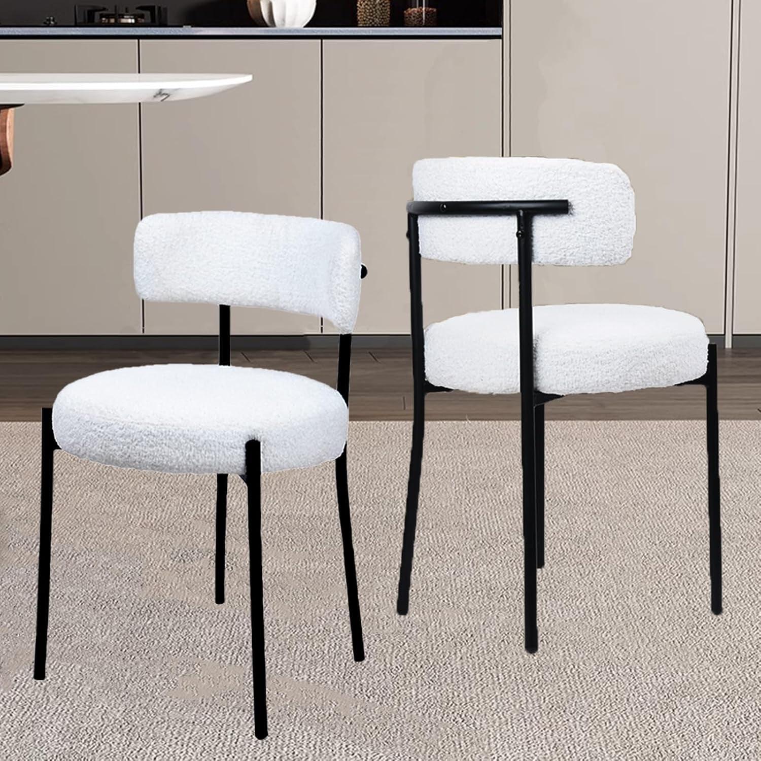 XINMICS White Dining Chairs Boucle Dining Room Chair Set of 2