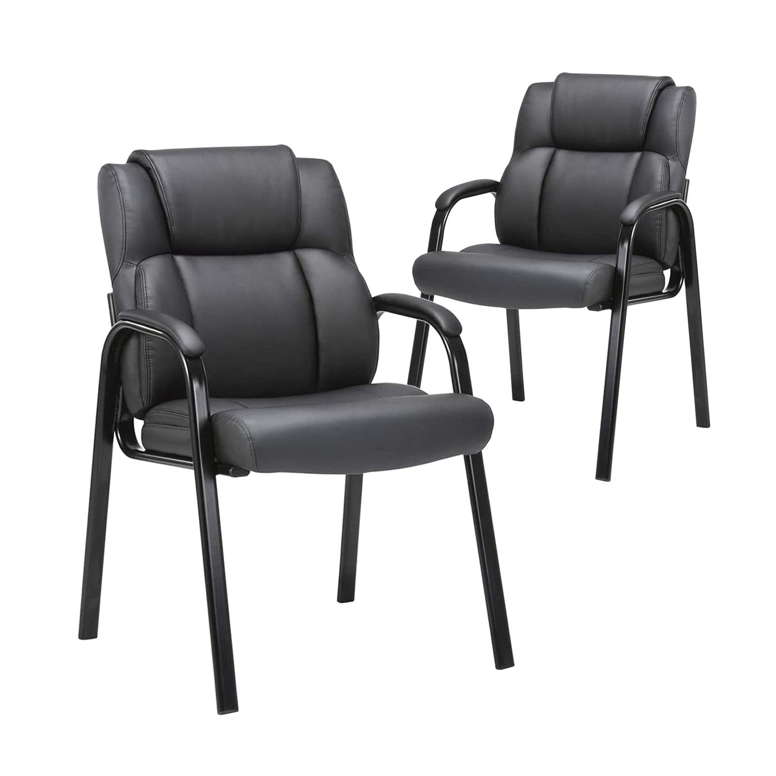 Black Leather and Metal Guest Chair with Padded Arm Rest, 2 Pack