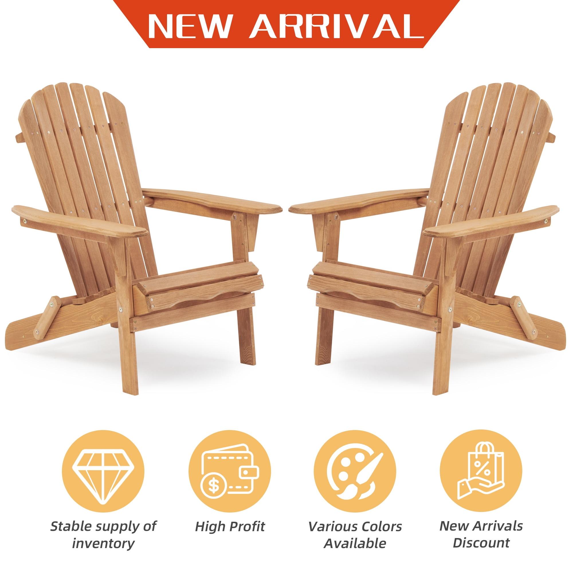 CLEARANCE! Wooden Outdoor Folding Adirondack Chair Set of 2 Wood Lounge Patio Chair for Garden,Garden, Lawn, Backyard, Deck, Pool Side, Fire Pit,Half Assembled,