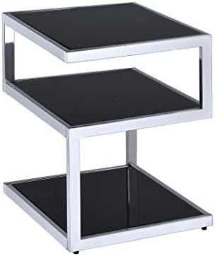 Chic Black Glass & Chrome Metal 3-Tier Side Table