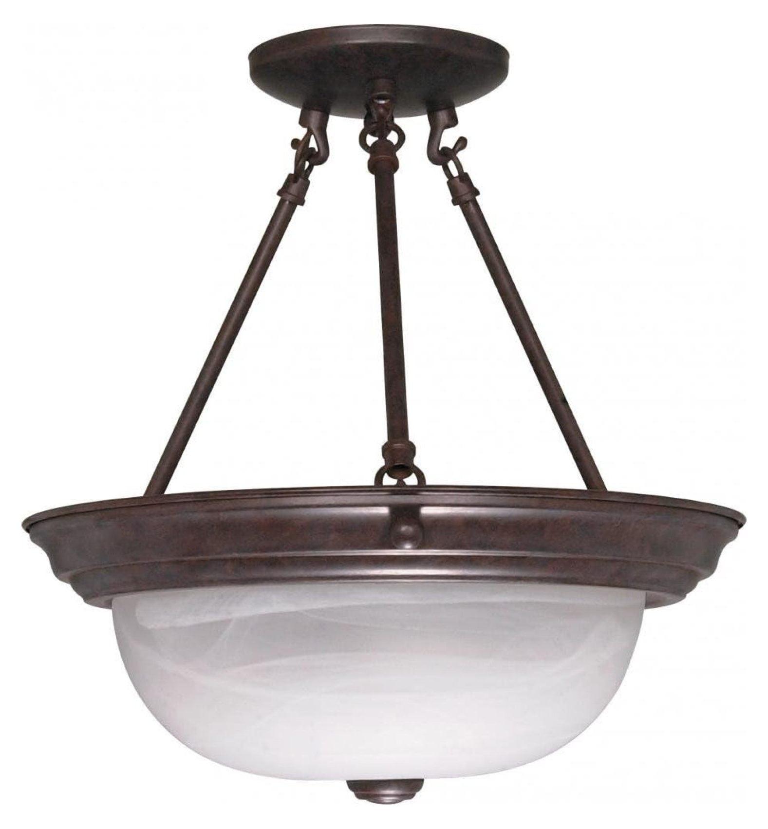 Old Bronze Alabaster Glass 13" Semi-Flush Ceiling Light