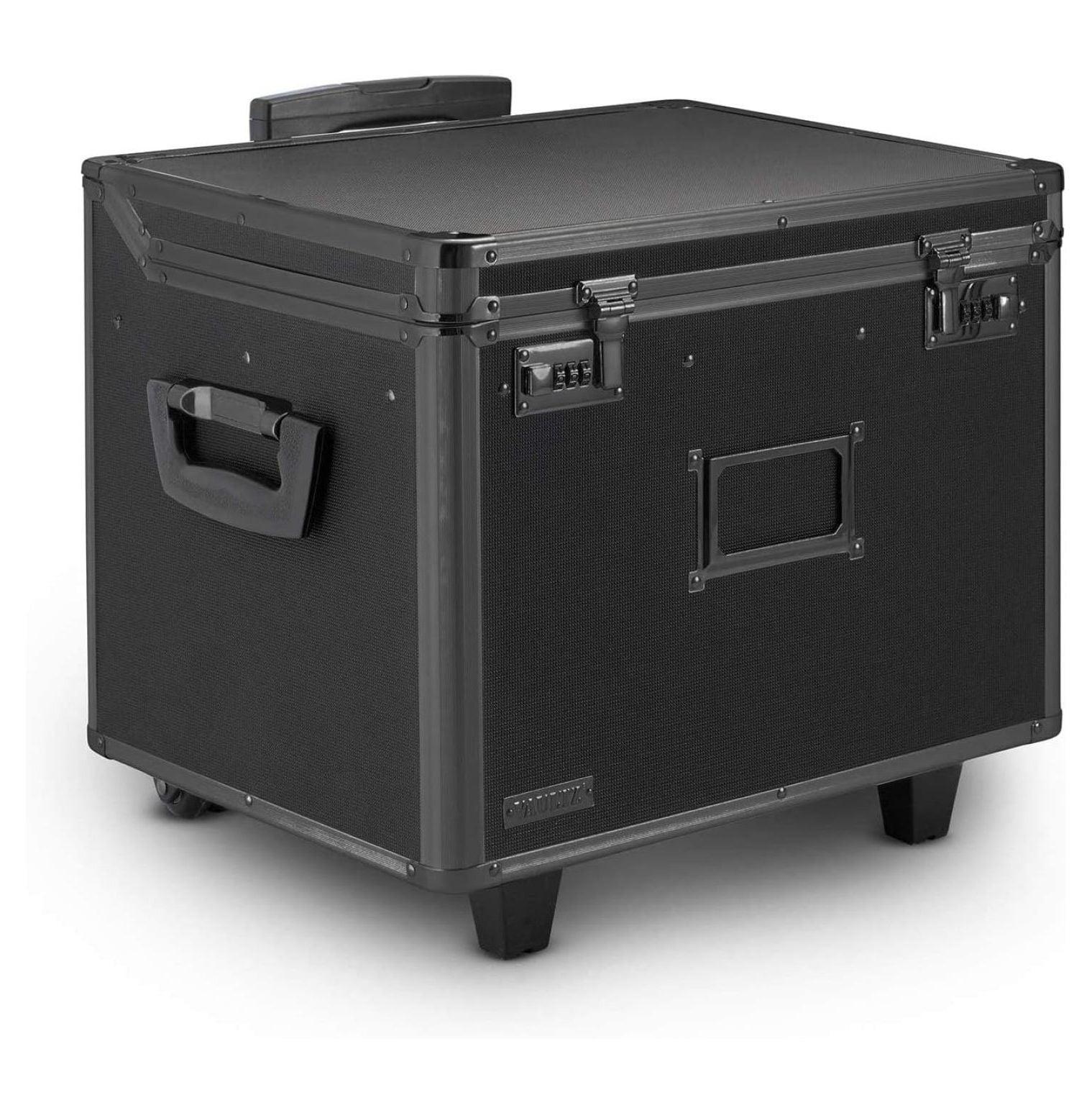 Black Mobile Lockable File Chest with Telescopic Handle