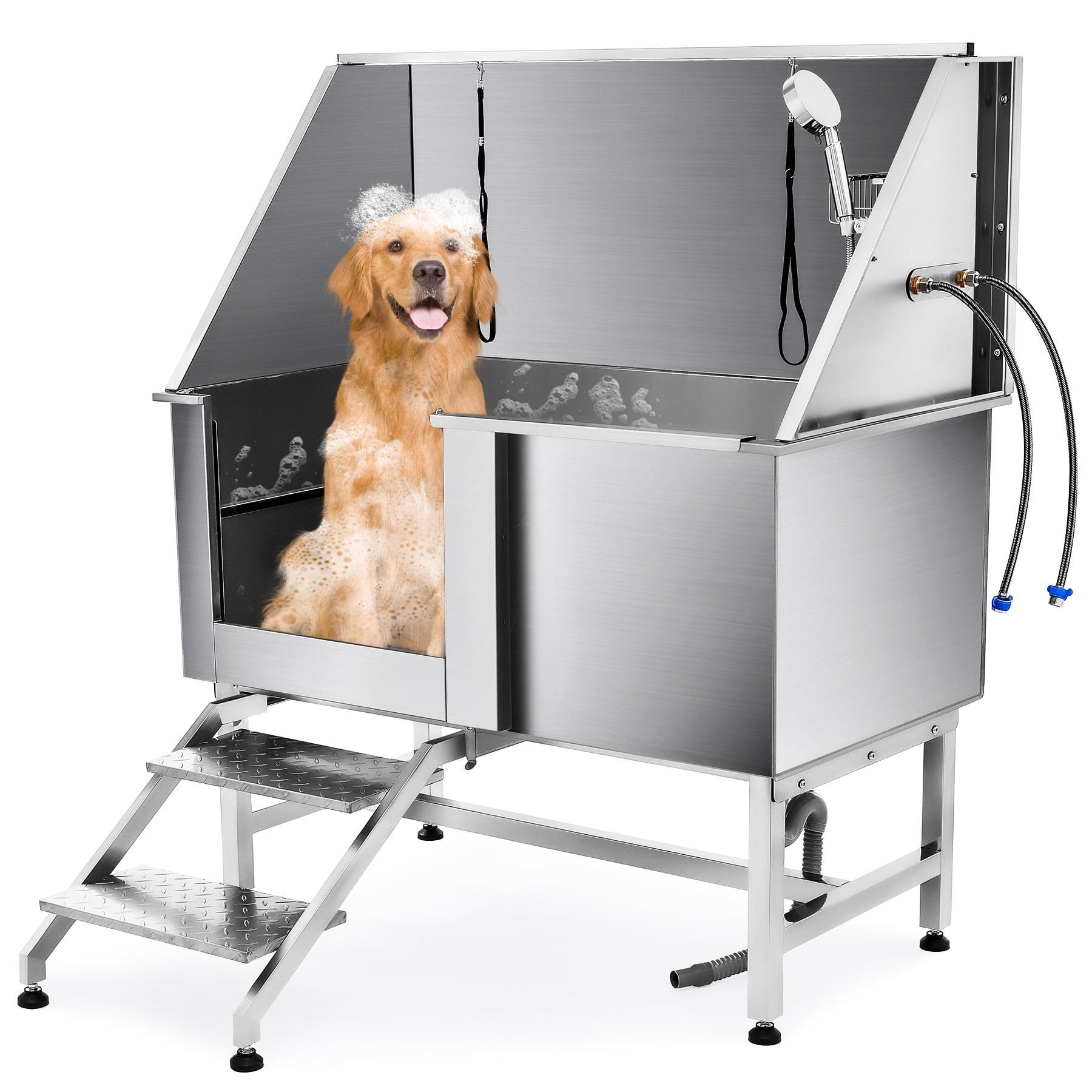 50" Stainless Steel Dog Washing Station with Steps and Left Drain