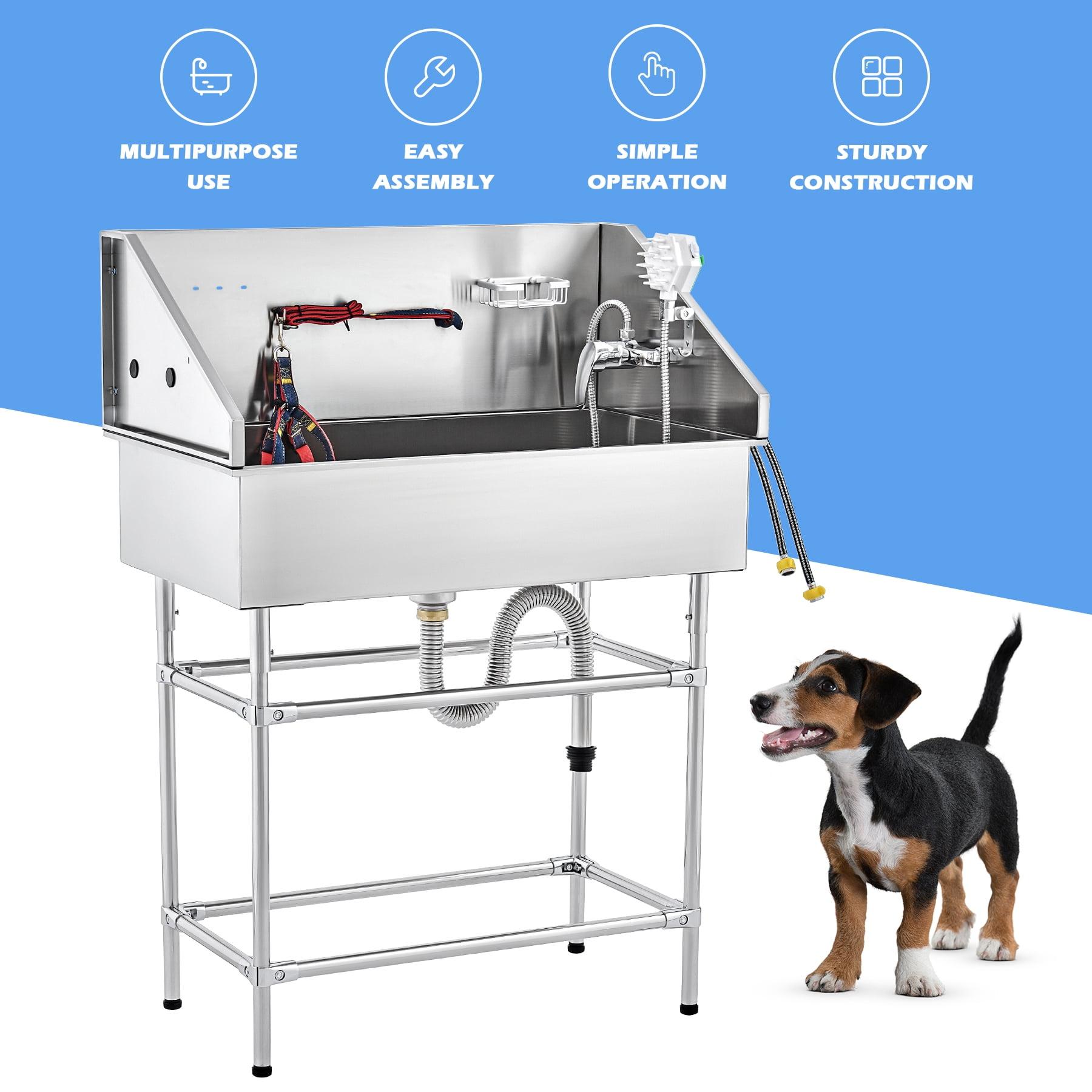 34'' Stainless Steel Elevated Dog Washing Station with Shower Head