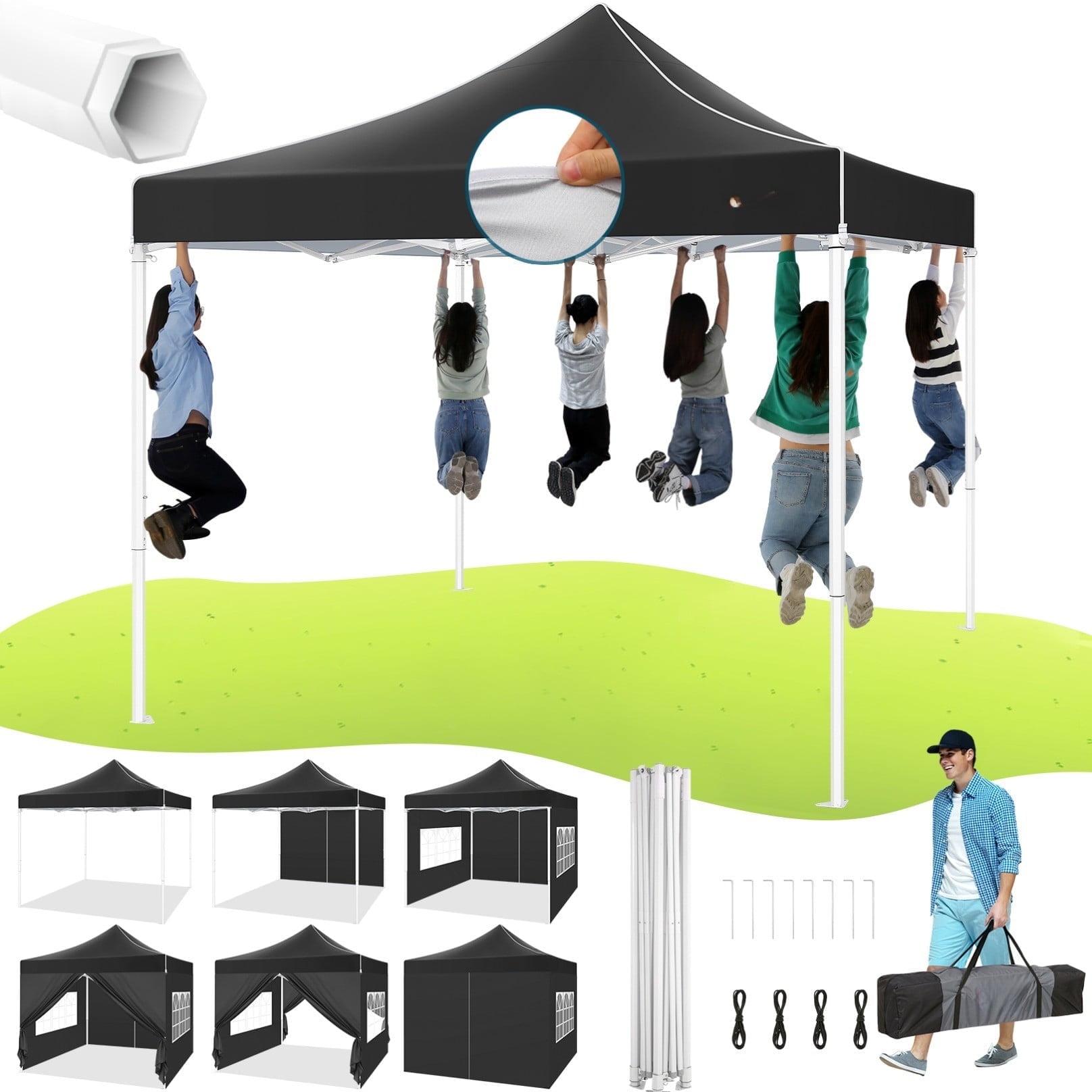 COBIZI 10x10 Heavy Duty Pop Up Canopy Tent with 4 Sidewalls, Commercial Instant Waterproof Shelter, UV 50+ with Silver Coated, Upgraded Thickened Hexagonal Legs,Black